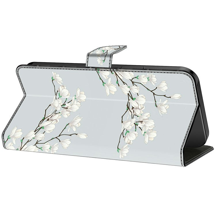For iPhone 16 Plus Case Pattern Printing Anti-Drop Leather Flip Wallet Phone Cover - Magnolia