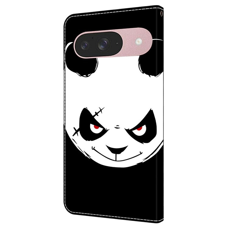 For Google Pixel 9 Pro  /  Pixel 9 Case Pattern Printing Anti-Drop Leather Flip Wallet Phone Cover - Angry Panda