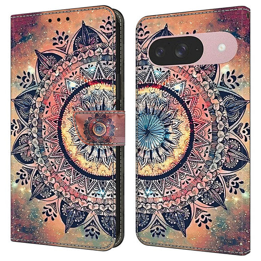 For Google Pixel 9 Pro  /  Pixel 9 Case Pattern Printing Anti-Drop Leather Flip Wallet Phone Cover - Mandala