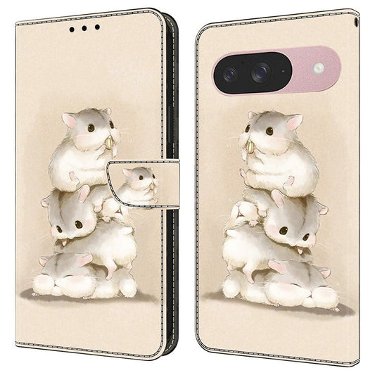 For Google Pixel 9 Pro  /  Pixel 9 Case Pattern Printing Anti-Drop Leather Flip Wallet Phone Cover - Stacking Squirrels