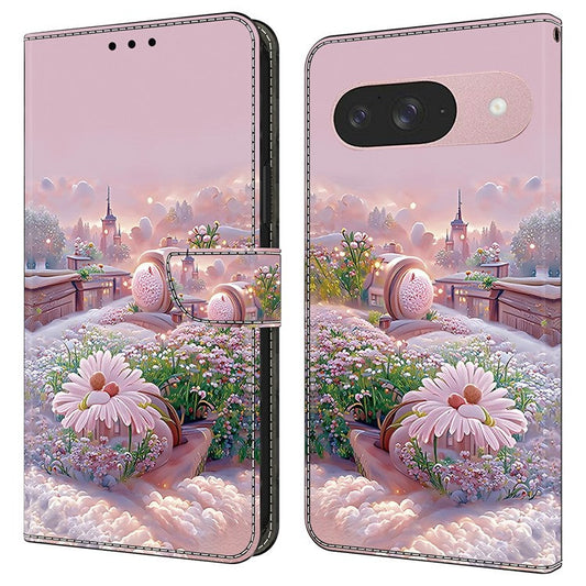 For Google Pixel 9 Pro  /  Pixel 9 Case Pattern Printing Anti-Drop Leather Flip Wallet Phone Cover - Garden