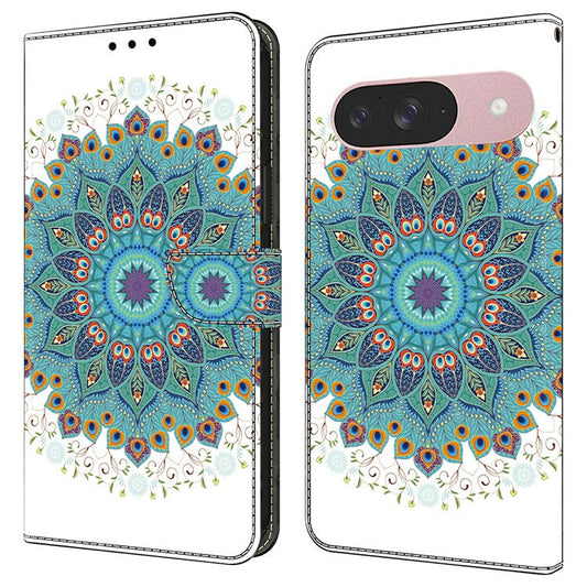 For Google Pixel 9 Pro  /  Pixel 9 Case Pattern Printing Anti-Drop Leather Flip Wallet Phone Cover - Peacock