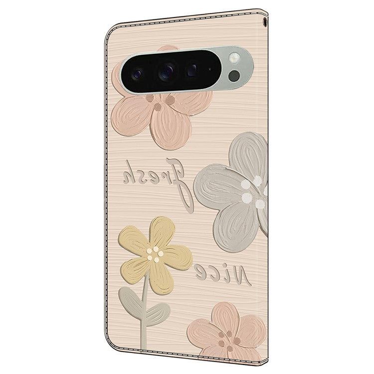 For Google Pixel 9 Pro XL Case Pattern Printing Anti-Drop Leather Flip Wallet Phone Cover - Fresh Flowers