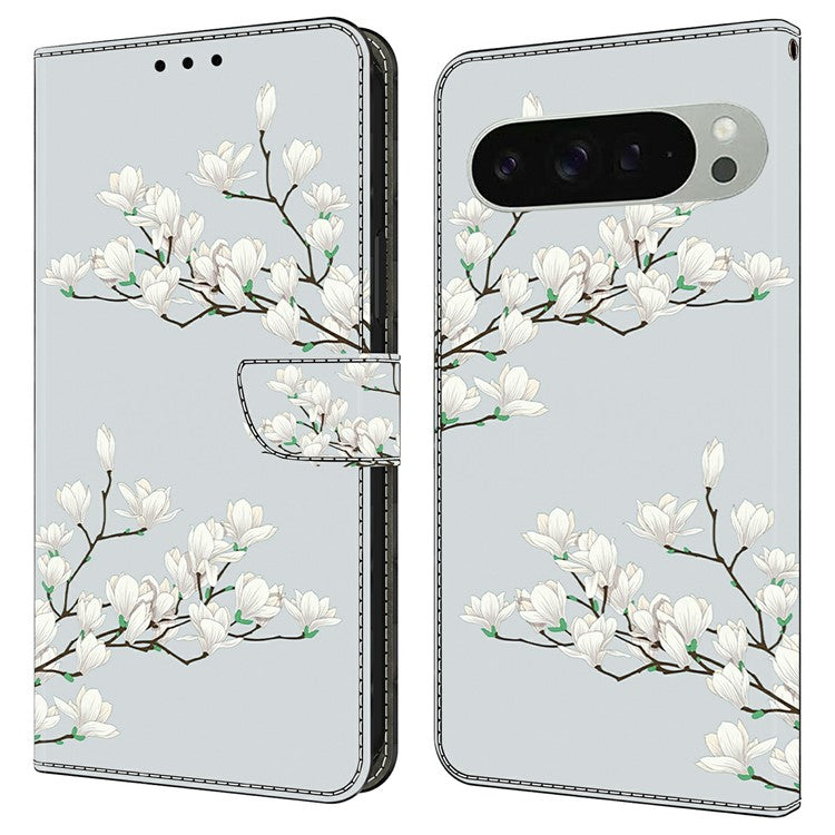 For Google Pixel 9 Pro XL Case Pattern Printing Anti-Drop Leather Flip Wallet Phone Cover - Magnolia