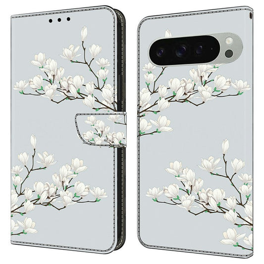 For Google Pixel 9 Pro XL Case Pattern Printing Anti-Drop Leather Flip Wallet Phone Cover - Magnolia