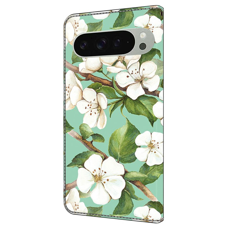 For Google Pixel 9 Pro XL Case Pattern Printing Anti-Drop Leather Flip Wallet Phone Cover - Watercolor Flowers