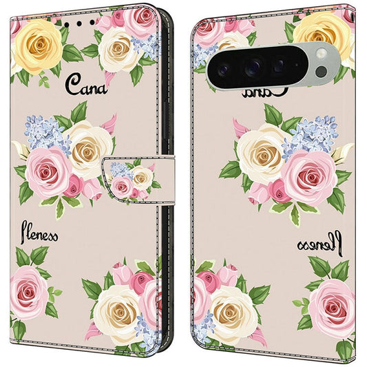 For Google Pixel 9 Pro XL Case Pattern Printing Anti-Drop Leather Flip Wallet Phone Cover - Colorful Flowers