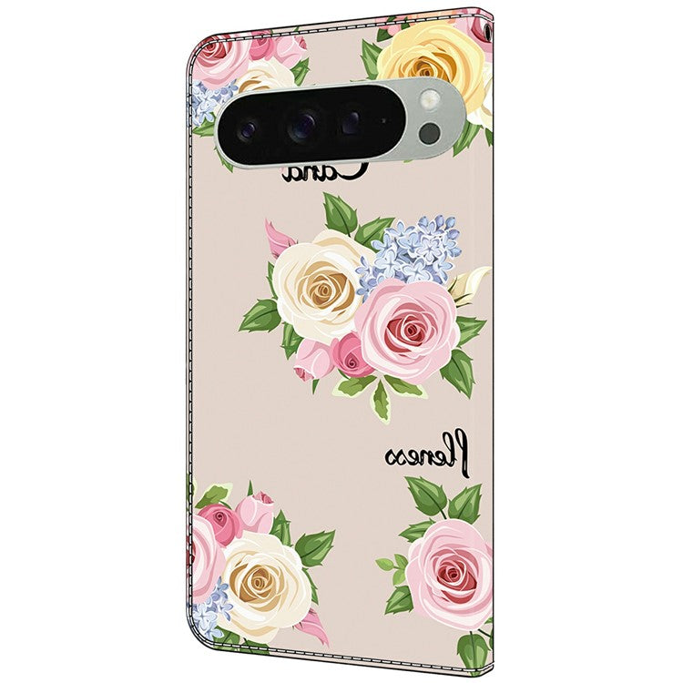 For Google Pixel 9 Pro XL Case Pattern Printing Anti-Drop Leather Flip Wallet Phone Cover - Colorful Flowers