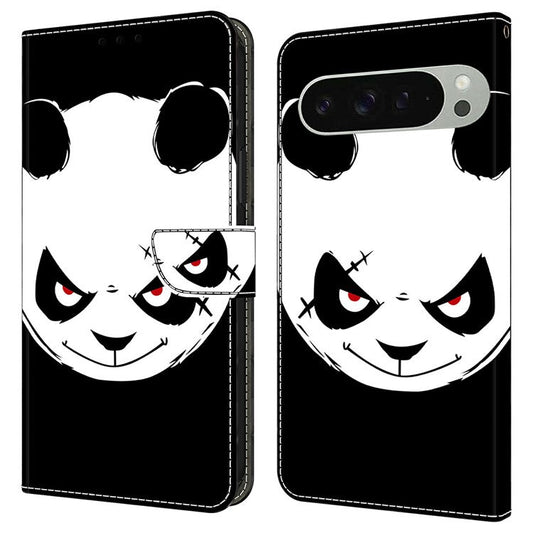 For Google Pixel 9 Pro XL Case Pattern Printing Anti-Drop Leather Flip Wallet Phone Cover - Angry Panda