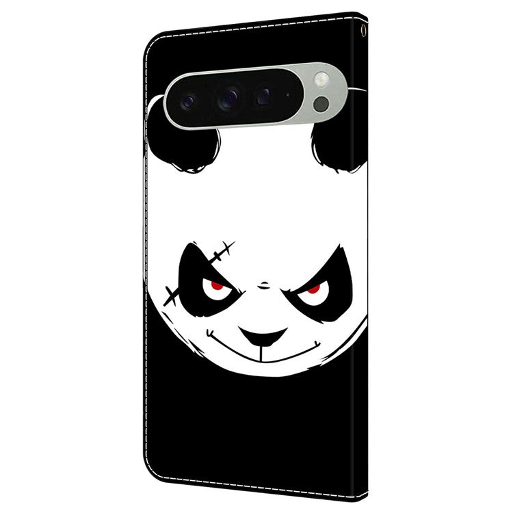 For Google Pixel 9 Pro XL Case Pattern Printing Anti-Drop Leather Flip Wallet Phone Cover - Angry Panda