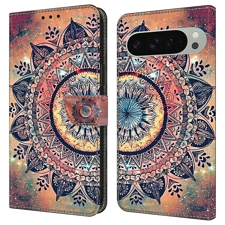 For Google Pixel 9 Pro XL Case Pattern Printing Anti-Drop Leather Flip Wallet Phone Cover - Mandala