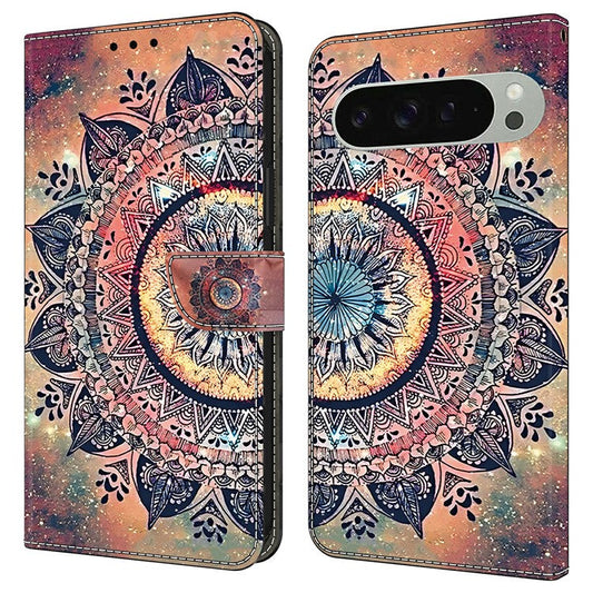 For Google Pixel 9 Pro XL Case Pattern Printing Anti-Drop Leather Flip Wallet Phone Cover - Mandala