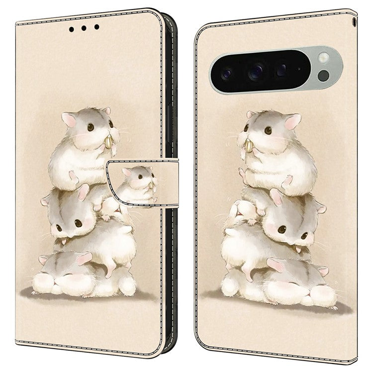 For Google Pixel 9 Pro XL Case Pattern Printing Anti-Drop Leather Flip Wallet Phone Cover - Stacking Squirrels