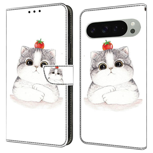 For Google Pixel 9 Pro XL Case Pattern Printing Anti-Drop Leather Flip Wallet Phone Cover - Cute Cat