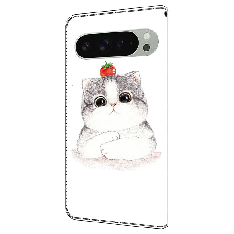 For Google Pixel 9 Pro XL Case Pattern Printing Anti-Drop Leather Flip Wallet Phone Cover - Cute Cat