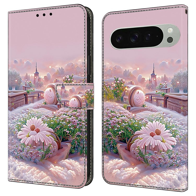 For Google Pixel 9 Pro XL Case Pattern Printing Anti-Drop Leather Flip Wallet Phone Cover - Garden