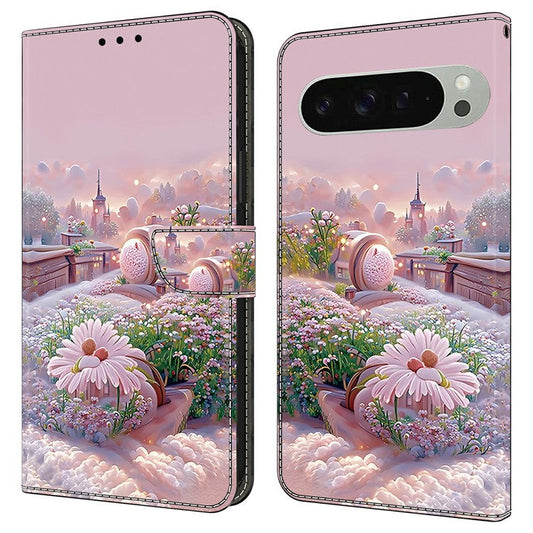 For Google Pixel 9 Pro XL Case Pattern Printing Anti-Drop Leather Flip Wallet Phone Cover - Garden