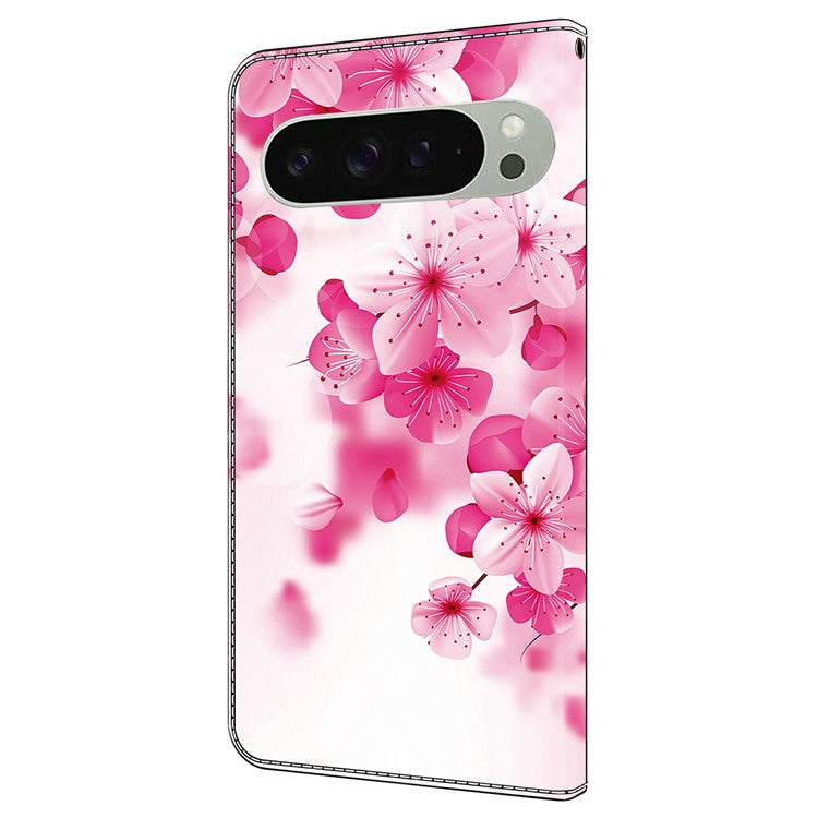 For Google Pixel 9 Pro XL Case Pattern Printing Anti-Drop Leather Flip Wallet Phone Cover - Red Flowers