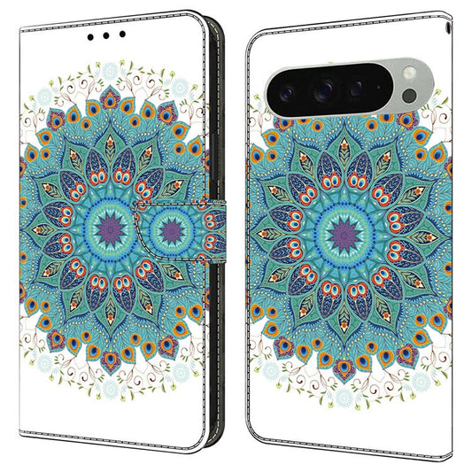 For Google Pixel 9 Pro XL Case Pattern Printing Anti-Drop Leather Flip Wallet Phone Cover - Peacock