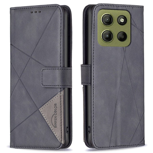 BINFEN COLOR BF05 For Motorola Moto G15 4G Case Leather Phone Cover Wallet Stand - Black
