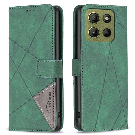BINFEN COLOR BF05 For Motorola Moto G15 4G Case Leather Phone Cover Wallet Stand - Green