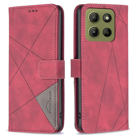 BINFEN COLOR BF05 For Motorola Moto G15 4G Case Leather Phone Cover Wallet Stand - Red