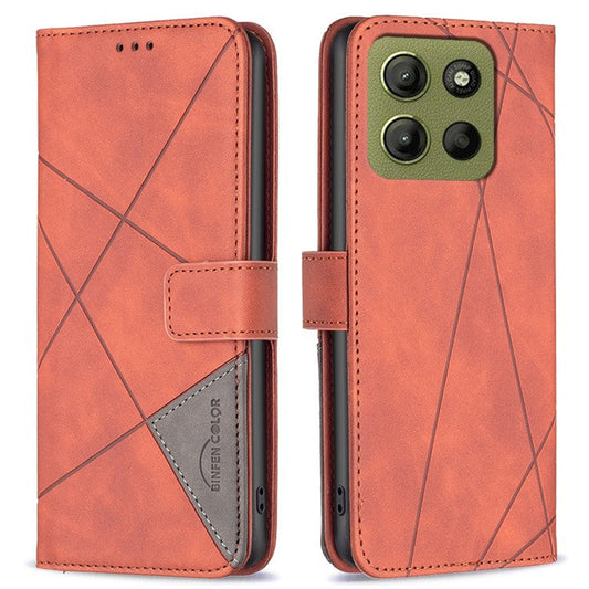BINFEN COLOR BF05 For Motorola Moto G15 4G Case Leather Phone Cover Wallet Stand - Brown