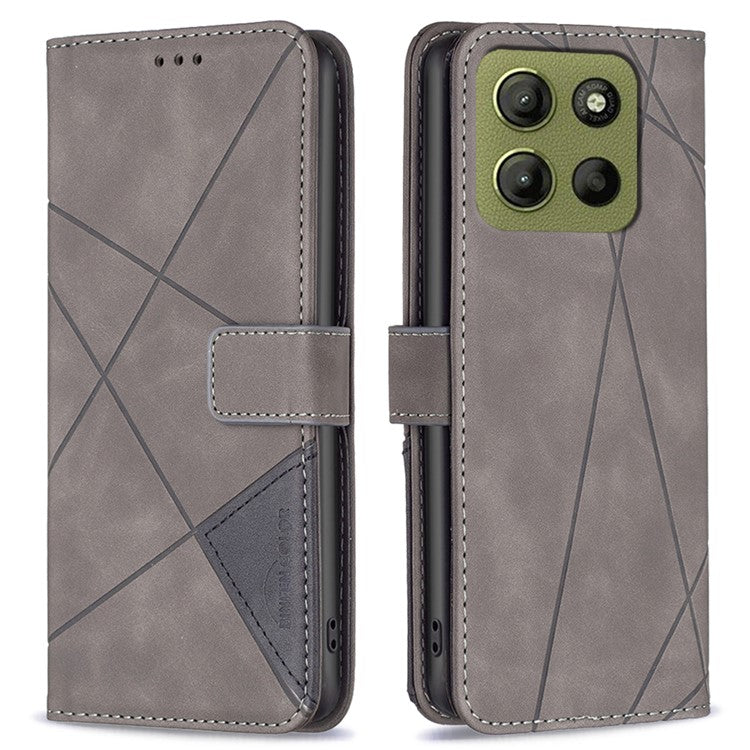 BINFEN COLOR BF05 For Motorola Moto G15 4G Case Leather Phone Cover Wallet Stand - Grey