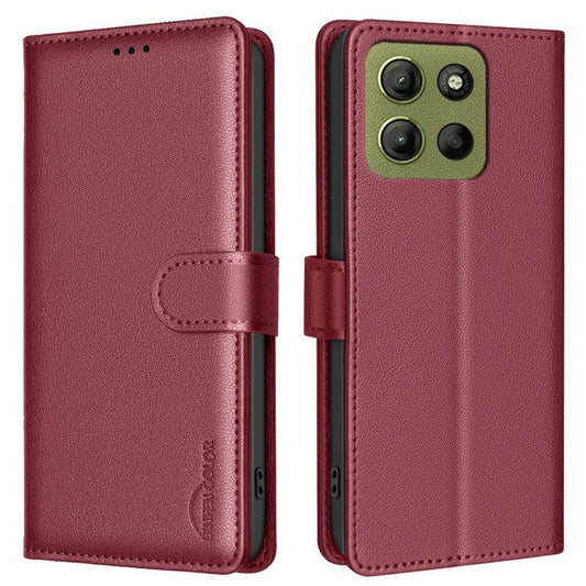 BINFEN COLOR BF32 For Motorola Moto G15 4G Leather Case Wallet RFID Blocking Phone Cover - Red
