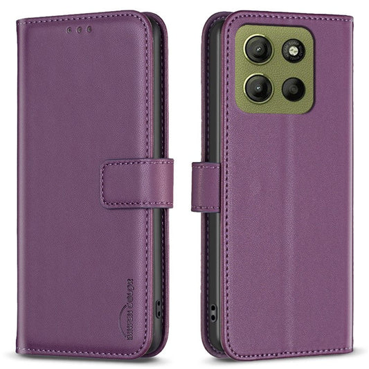 BINFEN COLOR BF17 For Motorola Moto G15 4G Case Wallet Folio Flip Leather Cover - Dark Purple