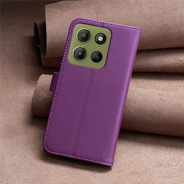 BINFEN COLOR BF17 For Motorola Moto G15 4G Case Wallet Folio Flip Leather Cover - Dark Purple