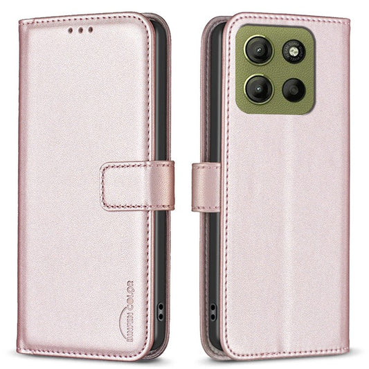 BINFEN COLOR BF17 For Motorola Moto G15 4G Case Wallet Folio Flip Leather Cover - Rose Gold