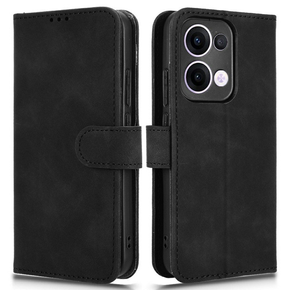 For Oppo Reno13 5G (Global) Leather Case Skin Feel Anti Drop Wallet Flip Phone Cover - Black