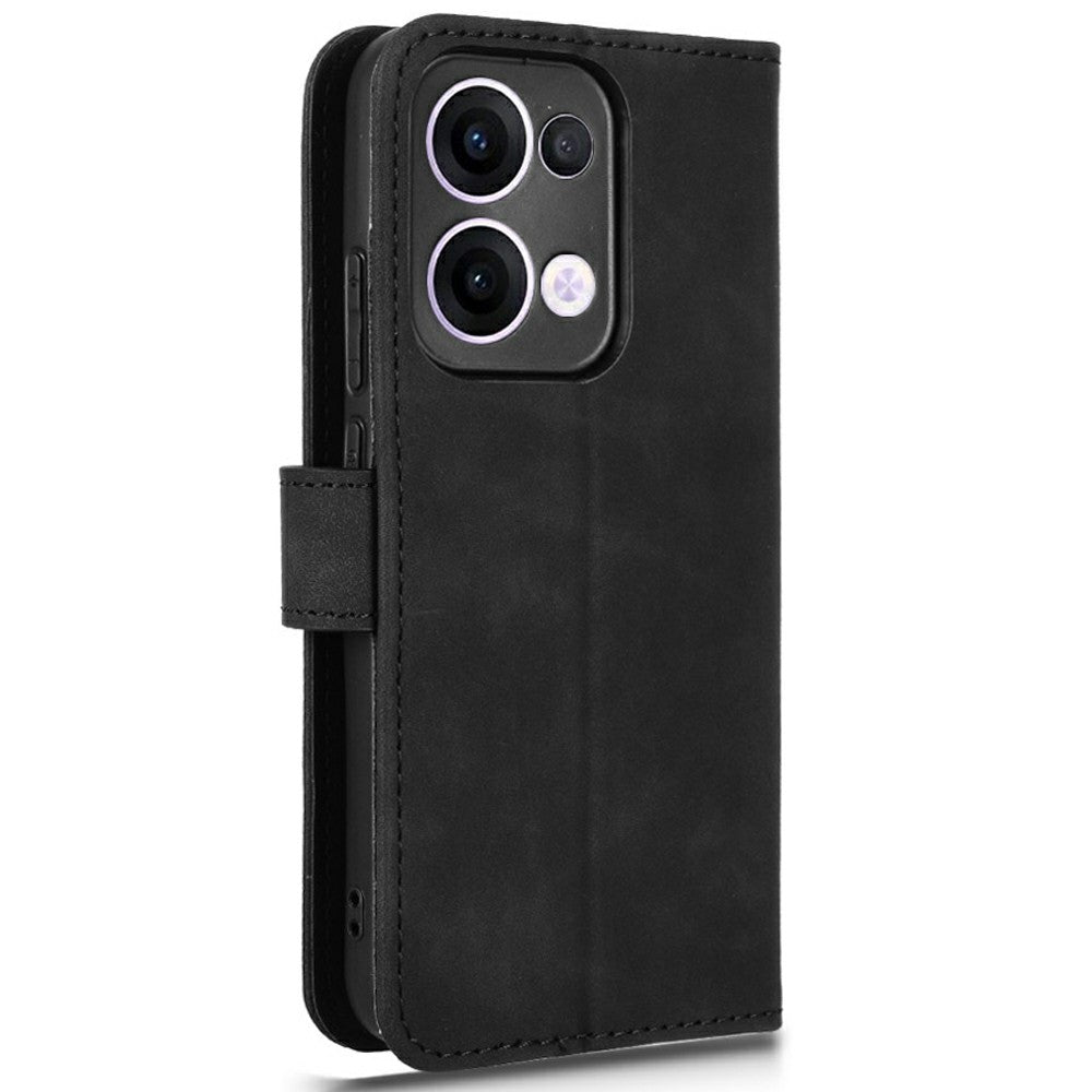 For Oppo Reno13 5G (Global) Leather Case Skin Feel Anti Drop Wallet Flip Phone Cover - Black