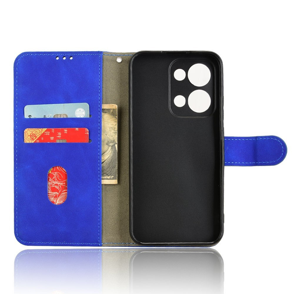For Oppo Reno13 5G (Global) Leather Case Skin Feel Anti Drop Wallet Flip Phone Cover - Blue