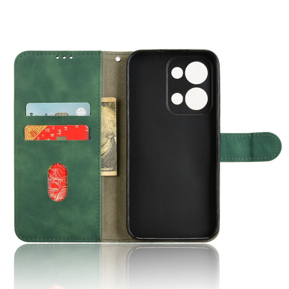 For Oppo Reno13 5G (Global) Leather Case Skin Feel Anti Drop Wallet Flip Phone Cover - Green
