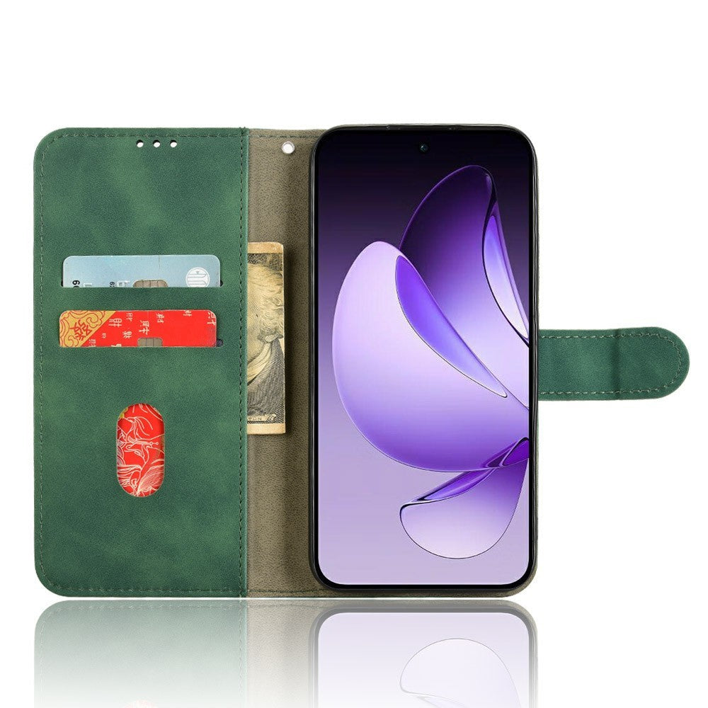 For Oppo Reno13 5G (Global) Leather Case Skin Feel Anti Drop Wallet Flip Phone Cover - Green