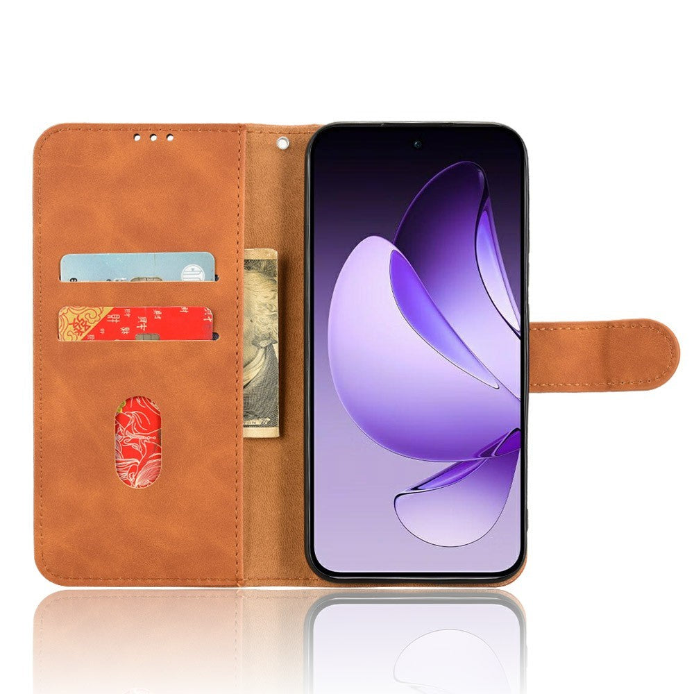 For Oppo Reno13 5G (Global) Leather Case Skin Feel Anti Drop Wallet Flip Phone Cover - Brown