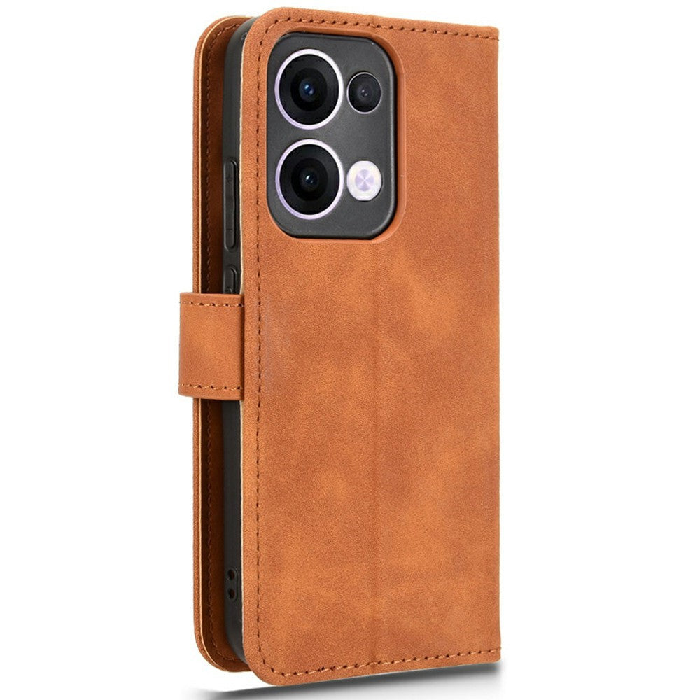 For Oppo Reno13 5G (Global) Leather Case Skin Feel Anti Drop Wallet Flip Phone Cover - Brown