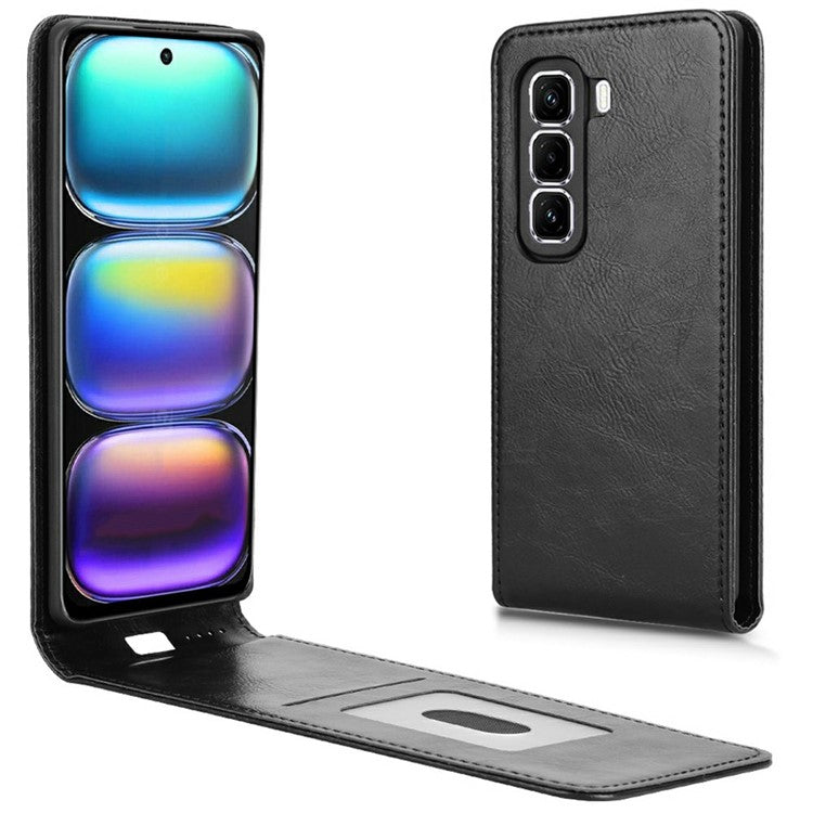 For Infinix Hot 50 Pro 4G X6881 Case with Card Slot Magnetic Vertical Flip Leather Phone Cover - Black