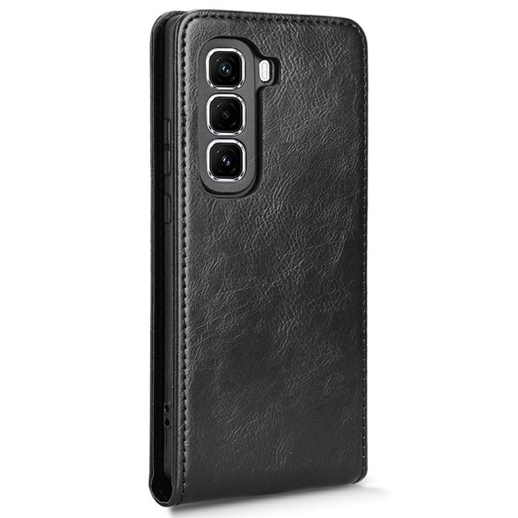 For Infinix Hot 50 Pro 4G X6881 Case with Card Slot Magnetic Vertical Flip Leather Phone Cover - Black
