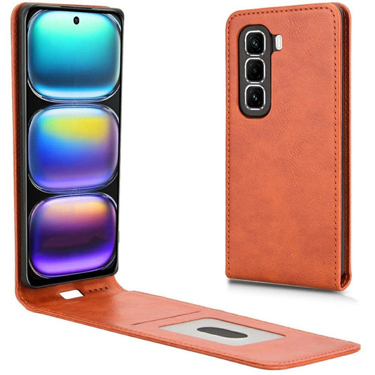 For Infinix Hot 50 Pro 4G X6881 Case with Card Slot Magnetic Vertical Flip Leather Phone Cover - Orange
