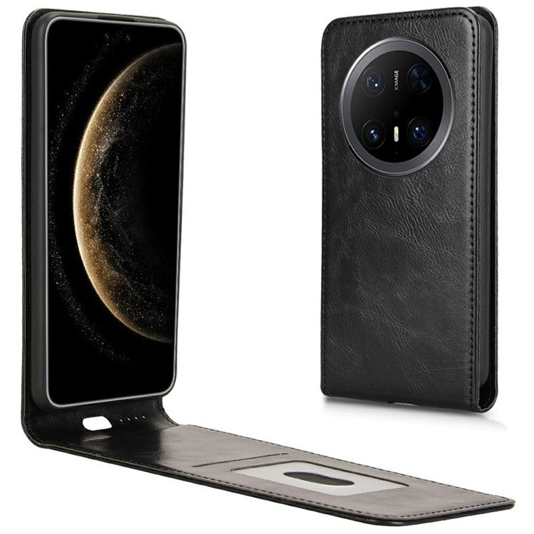 For Huawei Mate 70 Pro / Mate 70 Pro+ Case with Card Slot Magnetic Vertical Flip Leather Phone Cover - Black