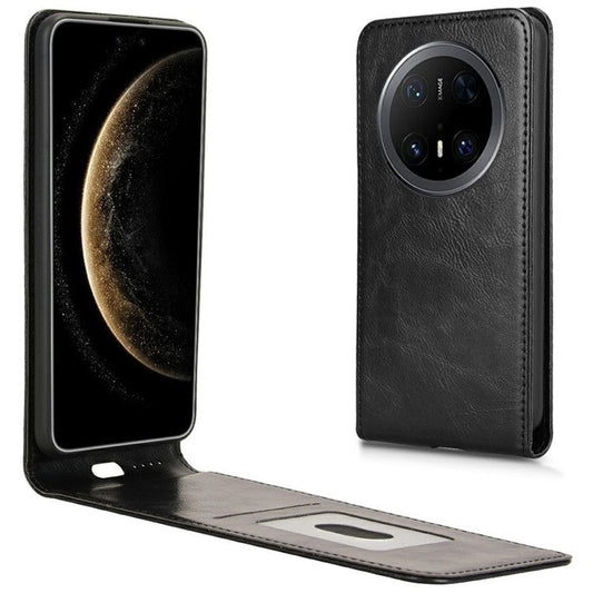 For Huawei Mate 70 Pro / Mate 70 Pro+ Case with Card Slot Magnetic Vertical Flip Leather Phone Cover - Black