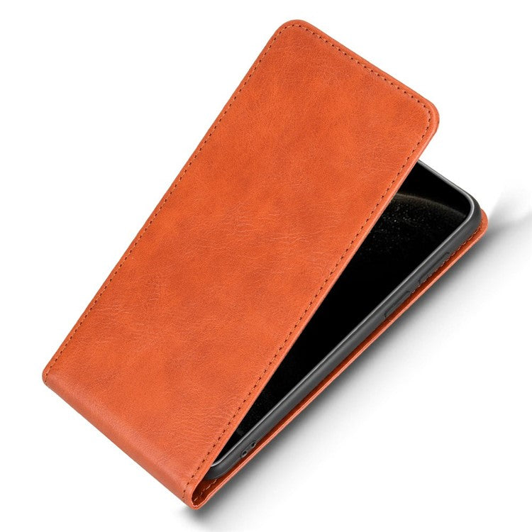 For Huawei Mate 70 Pro / Mate 70 Pro+ Case with Card Slot Magnetic Vertical Flip Leather Phone Cover - Orange