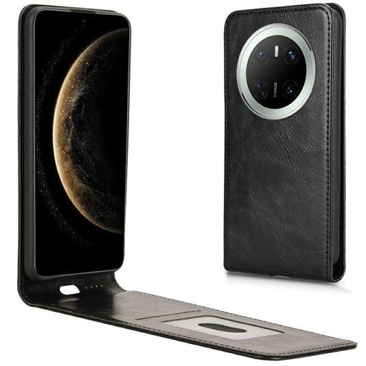 For Huawei Mate 70 Case with Card Slot Magnetic Vertical Flip Leather Phone Cover - Black
