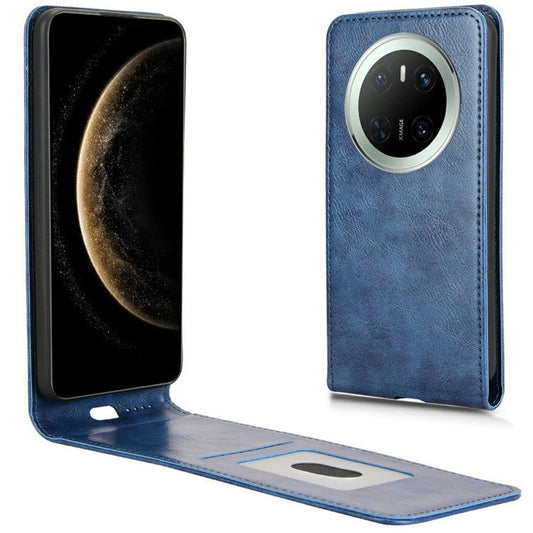 For Huawei Mate 70 Case with Card Slot Magnetic Vertical Flip Leather Phone Cover - Dark Blue