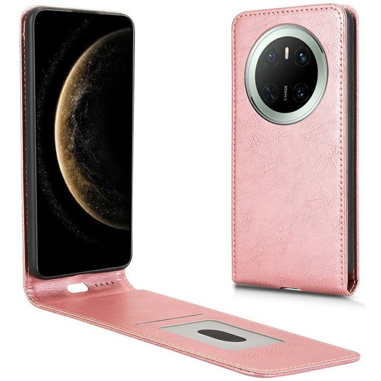 For Huawei Mate 70 Case with Card Slot Magnetic Vertical Flip Leather Phone Cover - Rose Gold