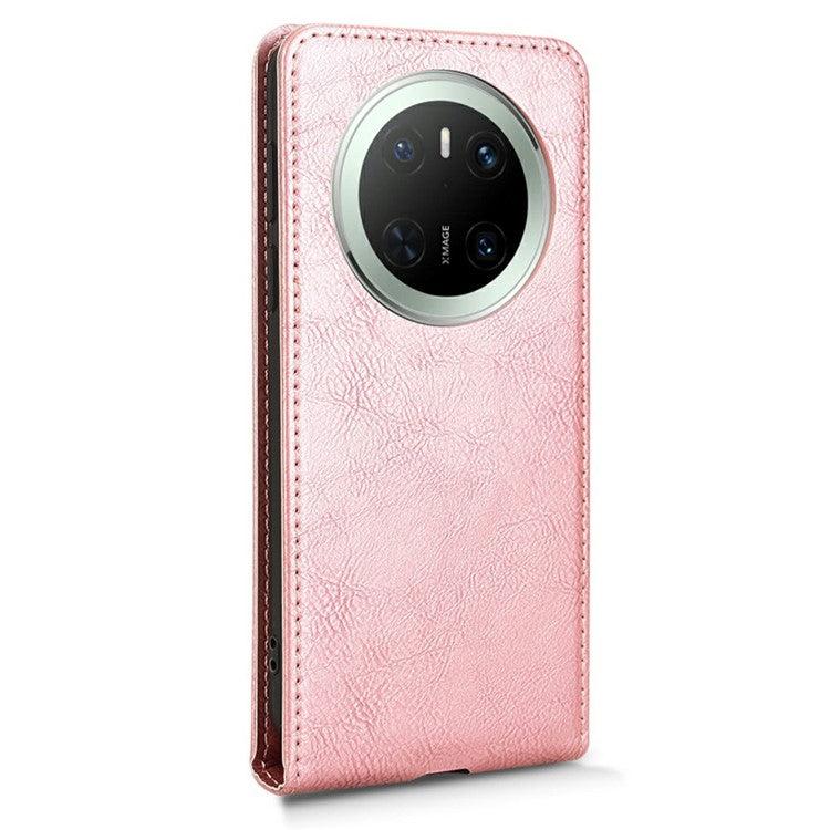 For Huawei Mate 70 Case with Card Slot Magnetic Vertical Flip Leather Phone Cover - Rose Gold
