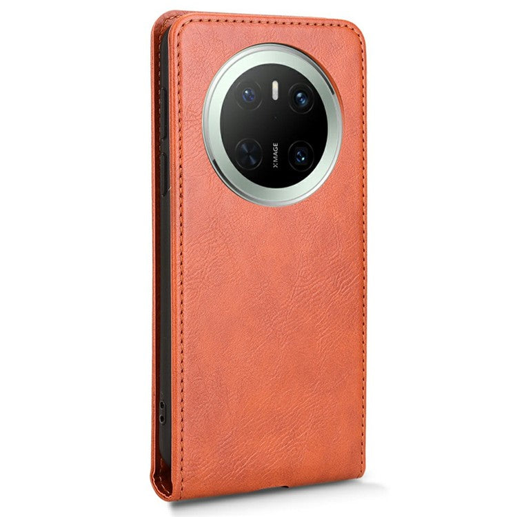 For Huawei Mate 70 Case with Card Slot Magnetic Vertical Flip Leather Phone Cover - Orange